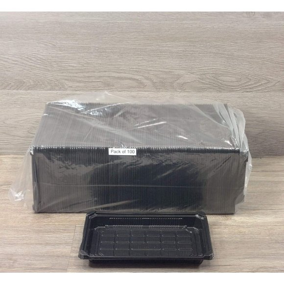 Large Sushi To Go Tray WITHOUT Lid Black Plastic Take Out Container 100 Pack - Picture 8 of 8